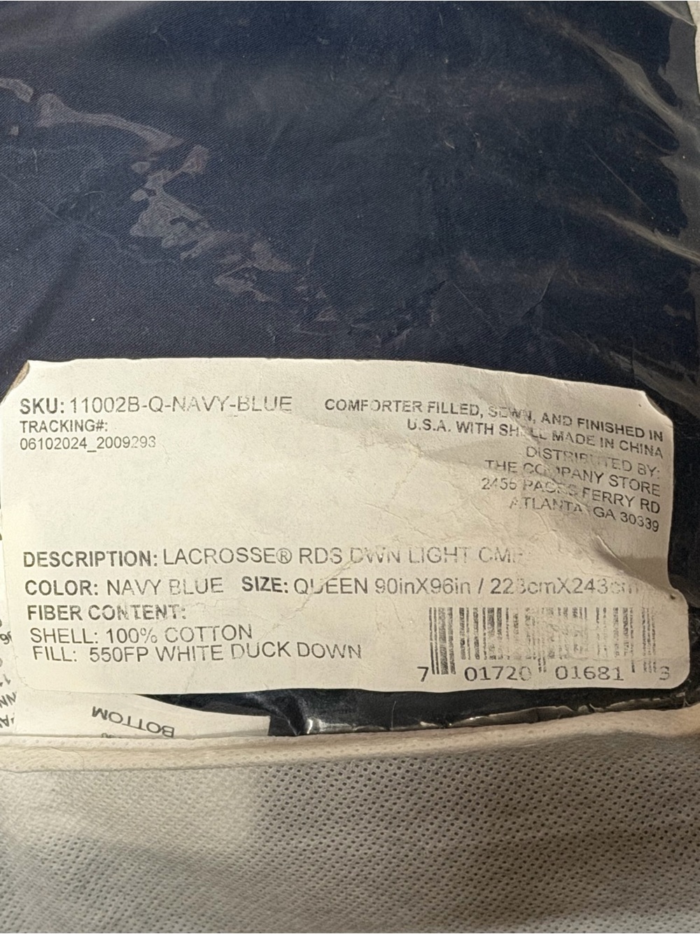 The Company Store LaCrosse Down Light Warmth Comforter, Queen in Navy Blue. New! - Picture 5 of 12